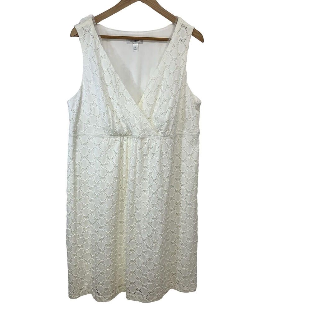 Dressbarn Babydoll Dress 18 White Lace Eyelet Sleeveless Lined Casual Travel